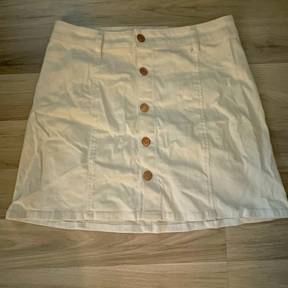 white jean skirt with buttons